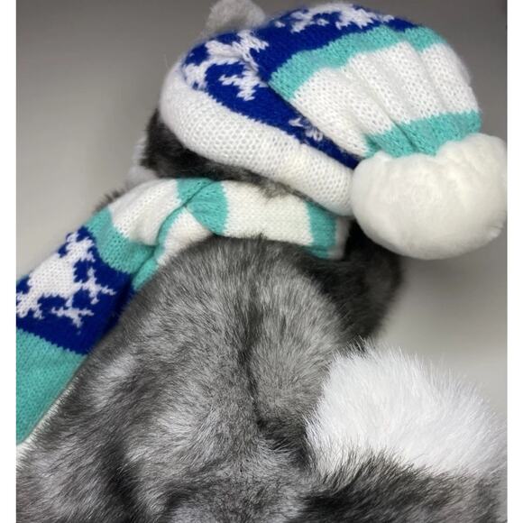 Aurora Flopsie Husky Wolf Plush 12” Blue Winter Hat Scarf Snowflake Vintage - Picture 4 of 14